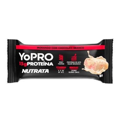 Barra De Proteína Nutrata Yopro Morango Com Chocolate Branco 55g