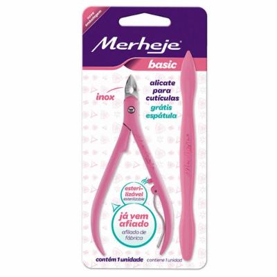 Alicate Para Cutícula Com Espátula Merheje Basic Rosa