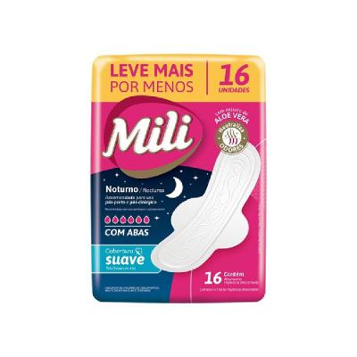 Absorvente Mili Noturno Suave Com Abas 16 Unidades