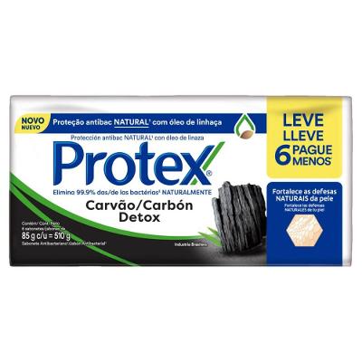 Kit Sabonete Em Barra Protex Carvão Detox Com 6 Unidades De 85g Cada