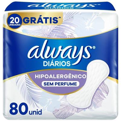 Protetor Diário Always Hipoalergênico Sem Perfume 80 Unidades