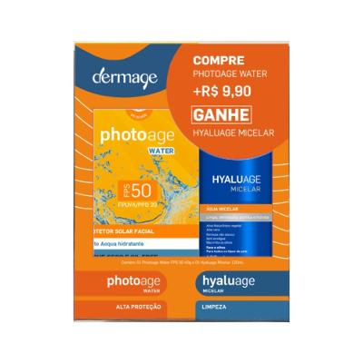 Kit Dermage Protetor Solar Facial Photoage Water Fps 50 40g + Hyaluage Micelar 120ml
