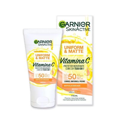 Protetor Solar Facial Hidratante Garnier Uniform & Matte Vitamina C Fps 50 Média 40g