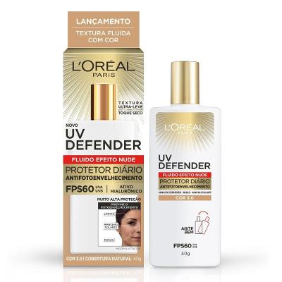 Protetor Solar Facial Loréal Paris Uv Defender Fluido Fps60 Cor Média 3.0 40g
