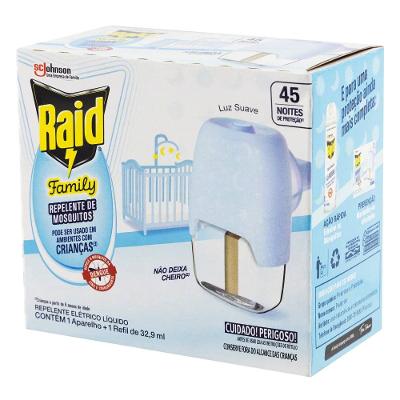 Repelente Elétrico Líquido Raid Family 45 Noites Aparelho 32.9ml