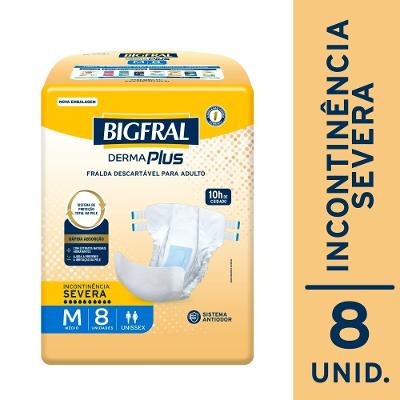 Fralda Adulto Bigfral Dermaplus Regular M 8 Unidades