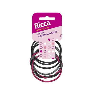 Elástico De Cabelo Ricca 2mm Trançado Rosa Preto 6 Unidades