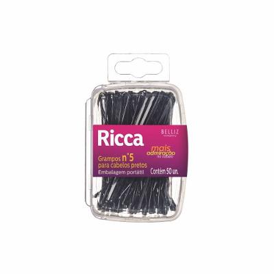 Grampo De Cabelo Ricca Nº5 Preto Caixa Pvc Com 50 Unidades