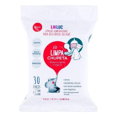 Lenço Umedecido Higienizador Likluc Limpa Chupeta Com 30 Unidades
