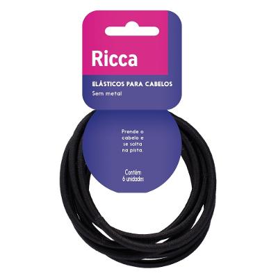 Elastico Para Cabelo Ricca Volume Hair Preto 2mm Com 6 Unidades
