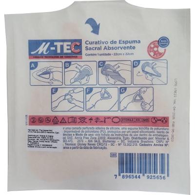 Curativo Espuma Absorvente Silicone Sacral Com Borda M-tec Missner 22cm X 22cm