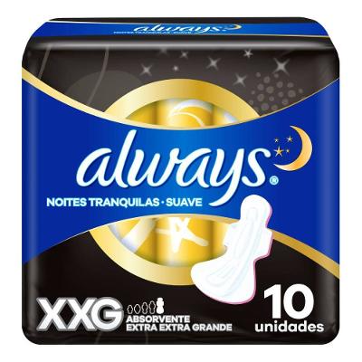 Absorvente Always Tamanho Xxg Suave Com Abas Noites Tranquilas 10 Unidades
