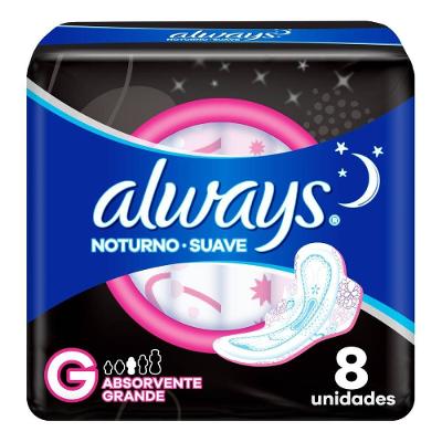 Absorvente Always Noturno Tamanho G Suave Com Abas Pacote 8 Unidades