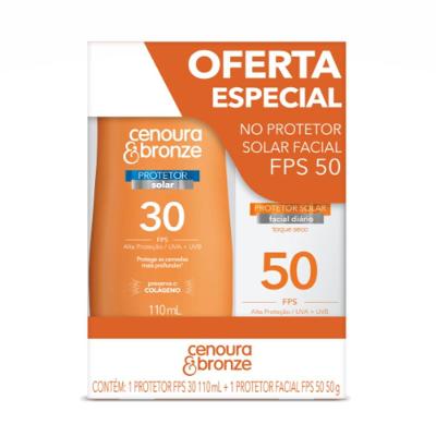 Kit Protetor Solar Cenoura E Bronze Corporal Fps 30 110ml + Facial Fps50 50g