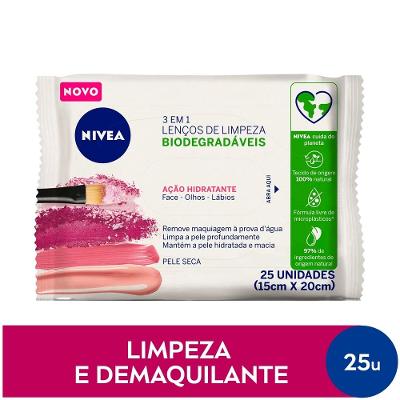 Lenços De Limpeza Demaquilantes Nivea 3 Em 1 Ação Hidratante 25 Unidades