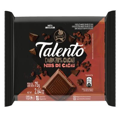 Chocolate Garoto Talento Dark 70% Nibs De Cacau 75g