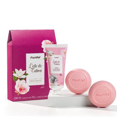 Kit Presente Panvel Leite De Cabra Com 1 Creme Mãos 30g + 2 Sabonetes Em Barra 50g Cada