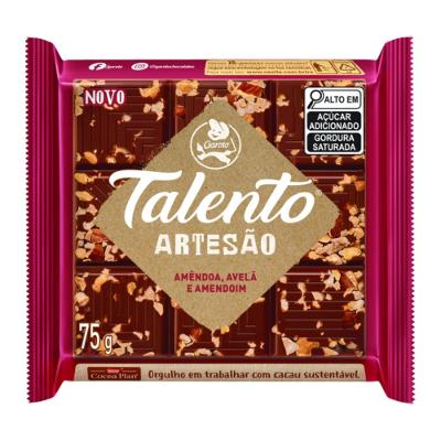 Chocolate Garoto Talento Artesão Ao Leite Com Amêndoa, Avelã E Amendoim 75g