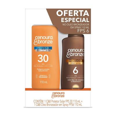 Kit Óleo Bronzeador Fps6+protetor Solar Cenoura & Bronze Fps30 110ml Cada
