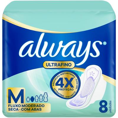 Absorvente Always Ultra Seca M Com Abas 8 Unidades