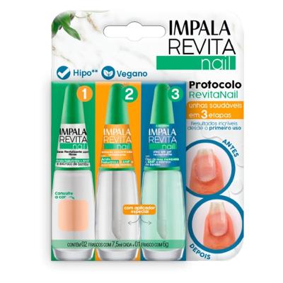 Kit Impala Revitanail Base Coral Light 7,5ml + Solução Concentrada 7,5ml + Óleo Em Gel 6g