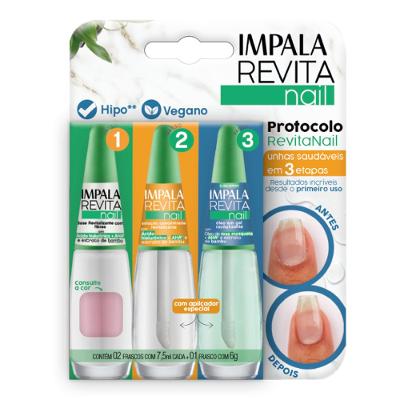 Kit Impala Revitanail Base Rosa Sweet 7,5ml + Solução Concentrada 7,5ml + Óleo Em Gel 6g