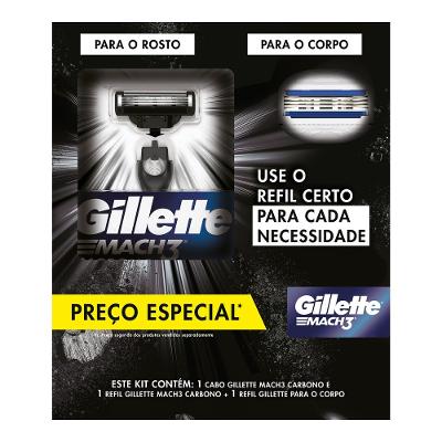 Kit Aparelho De Barbear Gillette Mach3 Carbono + Carga Mach3 Corpo