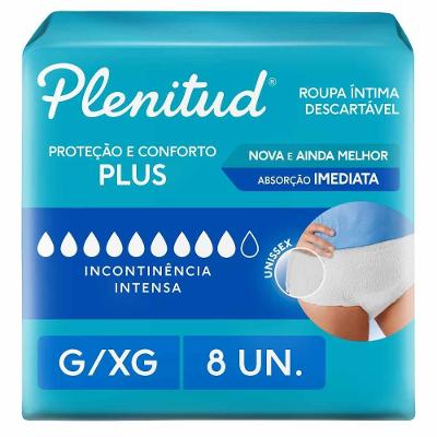 Roupa Íntima Plenitud Plus Para Incontinência G/xg - 8 Unidades