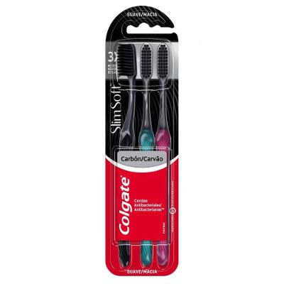 Kit Escova Dental Macia Colgate Slim Soft Carvão - 3 Unidades
