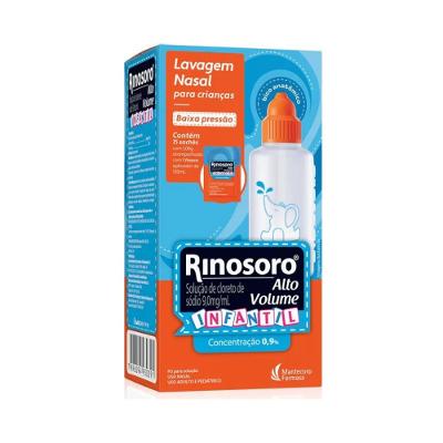 Rinosoro Alto Volume 0,9% Infantil Lavagem Nasal 15 Envelopes + Frasco 120 Ml