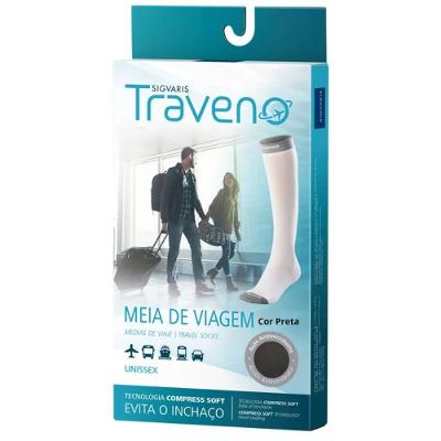 Meia Compressão Viagem 170 Traveno Panturrilha Unisex Ponteira Fechada Média Preta