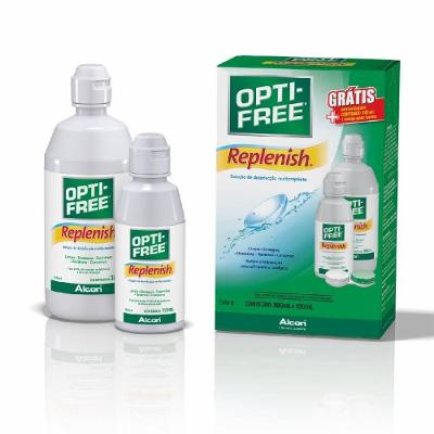 Kit Solução Para Lentes Opti-free Replenish 300ml Grátis Frasco 120ml + Estojo