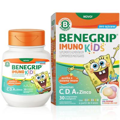 Suplemento Alimentar Benegrip Imuno Kids Sabor Frutas Com Mel 30 Comprimidos Mastigáveis