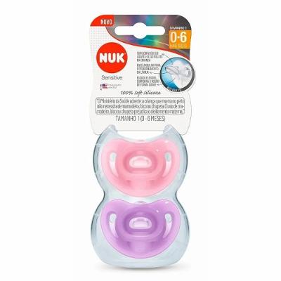 Chupeta Nuk Sensitive Rosa 0 A 6 Meses Com 2 Unidades
