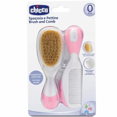 Kit Pente+escova De Cerdas Naturais Chicco Rosa