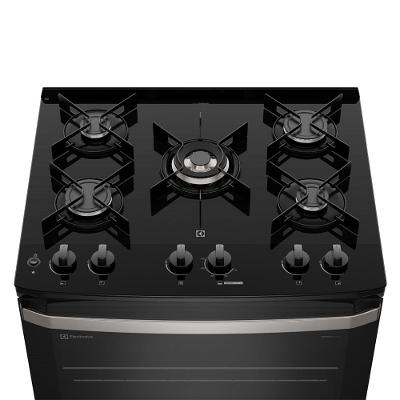 Fogão 5 bocas Electrolux Preto Experience Mesa de Vidro, PerfectCook e VaporBake (FE5GP)