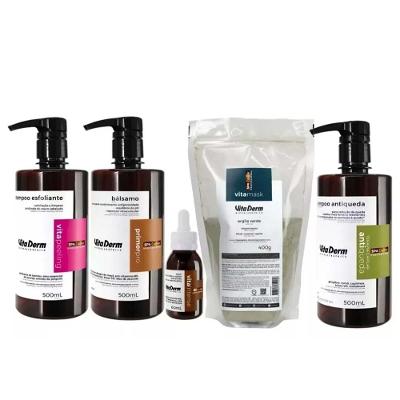 Vita Derm Spa Capilar Kit – Shampoo Esfoliante + Antiqueda + Bálsamo + Argila + Elixir