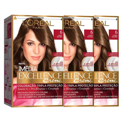 L'Oréal Paris Coloração Imédia Excellence 6 Louro Escuro Kit - 3 Unidades