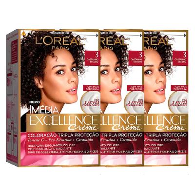 L'Oréal Paris Coloração Imédia Excellence 3 Cast. Escuro Kit - 3 Unidades