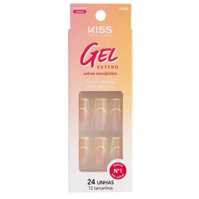 Unhas Postiças Kiss New York - Gel Extend French Neon