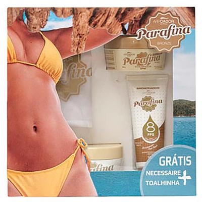 Parafina Bronze Kit – Acelerador de Bronzeado Veloster 120g + Manteiga Hidratante 120g + Bronzeador FPS8 120g + Necessaire + Toalhinha