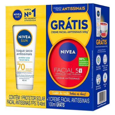 NIVEA Kit – Protetor Solar Facial Antissinais Toque Seco FPS70 40ml + Creme Facial Antissinais 100g
