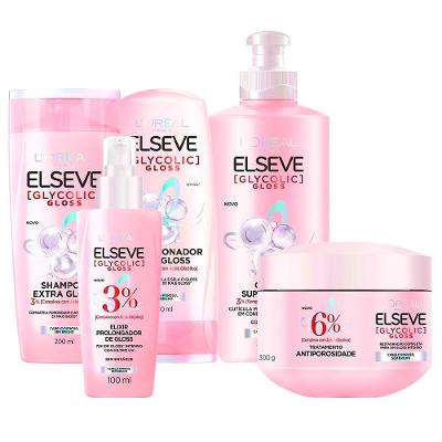 Elseve Glycolic Gloss Kit - Shampoo + Condicionador + Creme Super Gloss + Creme de Tratamento + Sérum