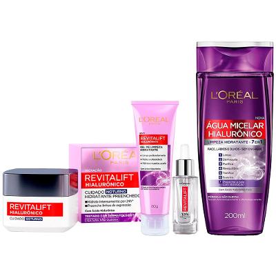 L'Oréal Paris Revitalift Hialurônico Kit – Água Micelar + Creme Anti-idade Noturno + Gel de Limpeza + Sérum