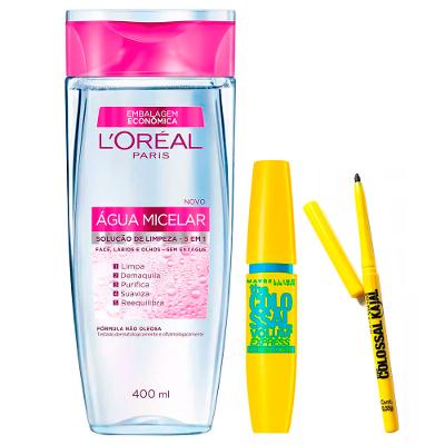Kit Agua Micelar L'Oréal Paris 5 em 1 + VolumExpress Colossal Glam WP + Lapis Colossal Kajal