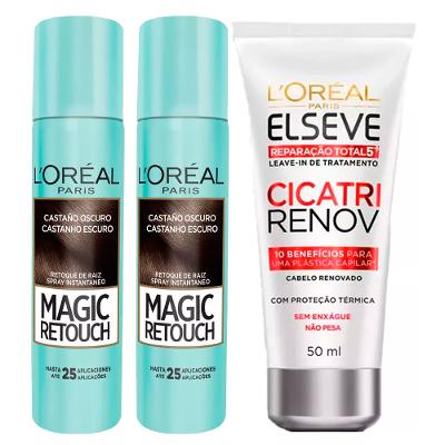 L'Oréal Paris Magic Retouch + Cicatri Renov Kit - Leave-In + 2 Corretivos Capilar Castanho Escuro