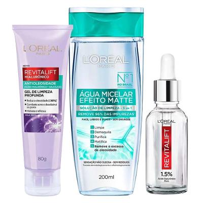 L'Oréal Paris Kit - Gel de Limpeza + Sérum Preenchedor + Água Micelar Efeito Matte