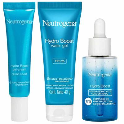Neutrogena Hydro Boost Kit – Gel Creme para Olhos + Hidratante Facial FSP25 + Sérum