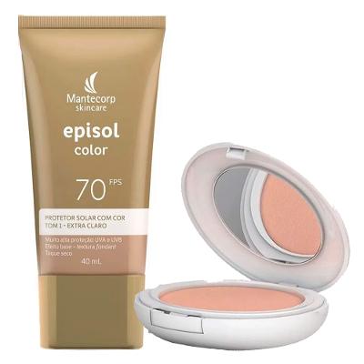 Episol Color Kit Mantecorp - Pó Compacto FPS50 + Protetor Solar Tom 1 - Extra Claro