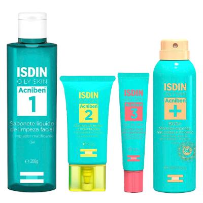 Isdin Acniben Kit - Gel Secativo + Sabonete Facial + Gel Creme Facial + Spray Corporal Antiacne para Peles Oleosas e Acneicas